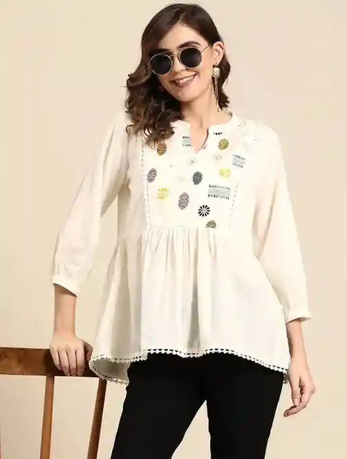 Sangria Ethnic Motifs Yoke Design Short Kurti